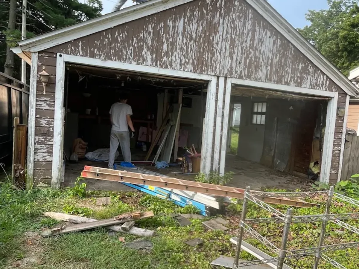 Detached garage cleared during a demolition cleanout